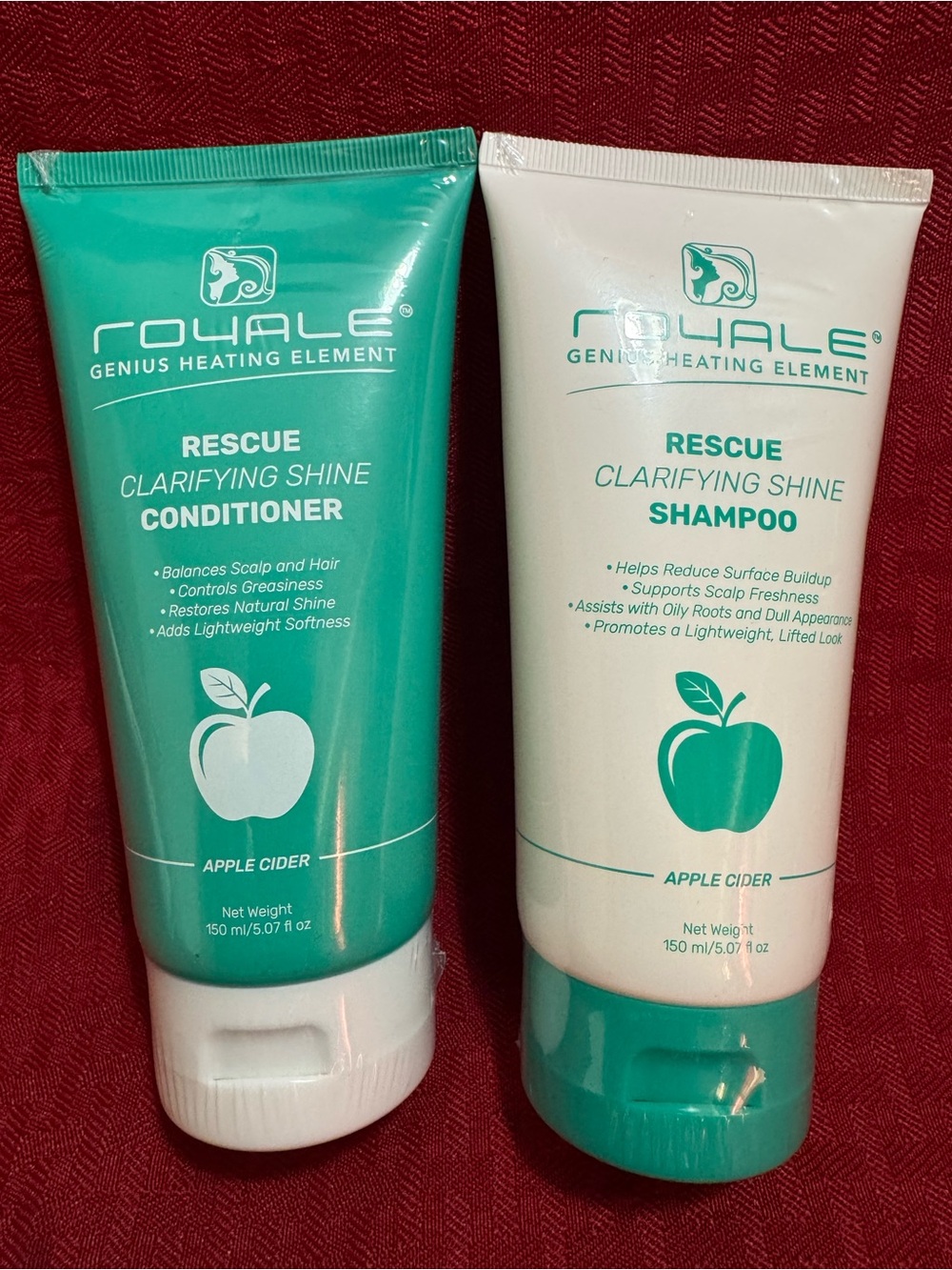 Royale Genius Heating Element Rescue Clarifying Shine Conditioner and Shampoo.